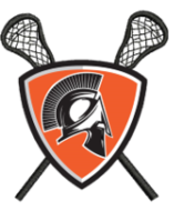 orange and black crest with lacrosse sticks and a spartan head